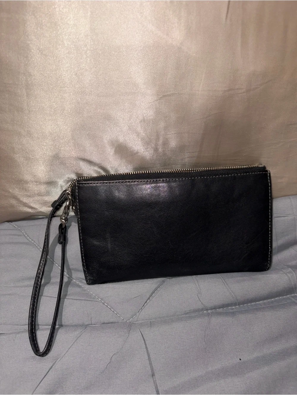 Coach Black Leather Wristlet Clutch with Turn-Lock
